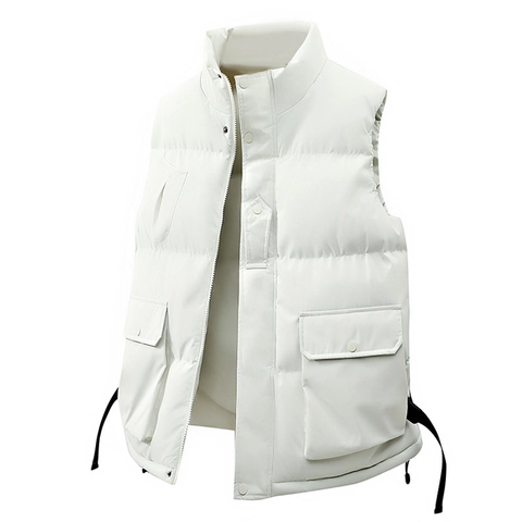 Men Gilet Imbottito Collo Alto Stile Cargo Giacca Senza Maniche Trapuntata Antivento Tasche Multiple Outdoor Casual Caldo