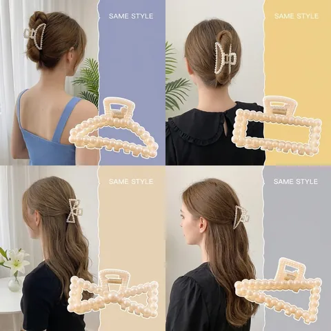 Elegant Faux Artificial Pearl Hair Claws Sweet Geometric Bow Heart Hair Clips French Style Shark Clips For Women Girls Party Accessories