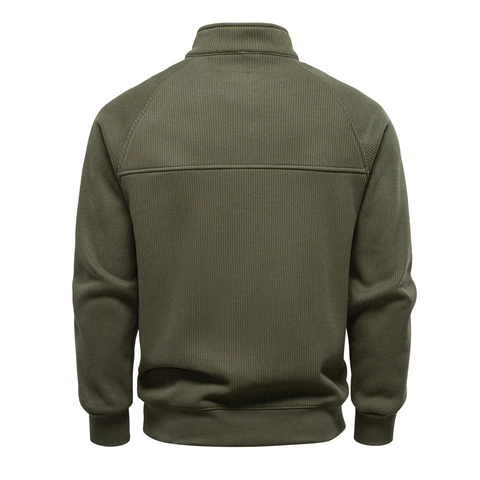 Men Sweatshirt Cotton Blend Ribbed Half Zip Stand Collar Fleece Lined Casual Warm Loose Fit Solid Color