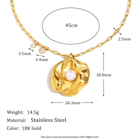 Collana Con Ciondolo Fiore Irregolare Acciaio Inossidabile Placcato Oro 18K Perla Artificial Zircone Gioielli Retro Eleganti