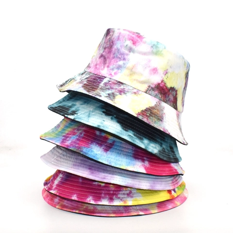 Cappello Alla Pescatora Tie-Dye Colorato Cotone Protezione Solare Moda Streetwear Per Donne Uomini Viaggi All Aperto Casual