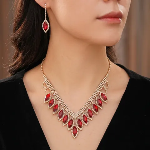 Collezione Collana E Orecchini In Lega Strass Cristallo Marchesa Nappa Lusso Stile Vintage Per Donna Festa