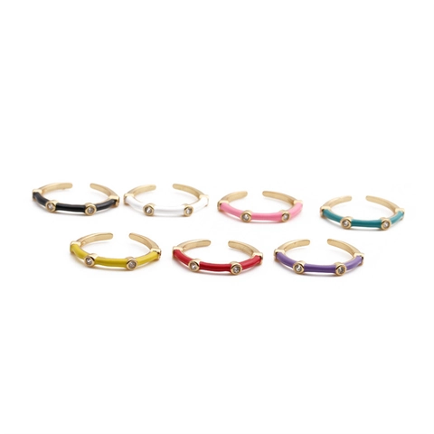 Bague Ouverte En Émail Coloré Cuivre Plaqué Or Avec Zircon Bijoux De Mode Ajustables Pour Femmes