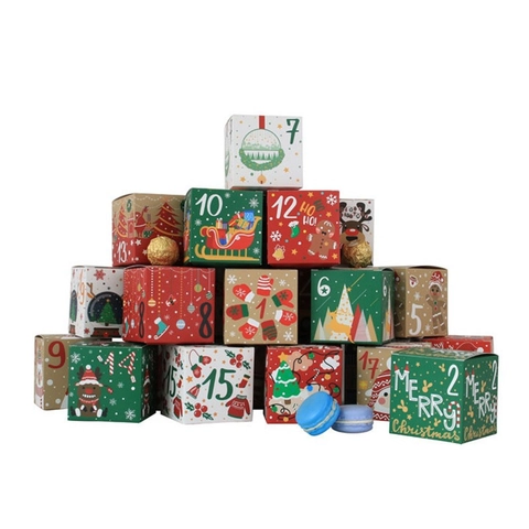 Christmas Advent Calendar Candy Gift Boxes Cardboard Square Holiday Party Favor Small Treat Containers Cartoon Pattern