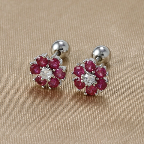Boucles D'oreilles Fleur Avec Tige En Argent Sterling 925 Zircon Cristal Inox Dos À Vis Pour Femmes