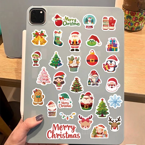 Christmas Stickers Waterproof PVC Cartoon Santa Claus Reindeer Decals For Scrapbooking DIY Phone Case Party Decoration