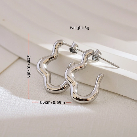 Stainless Steel Irregular Wave Stud Earrings Minimalist Geometric Fluid Design Metallic Elegant Jewelry For Women