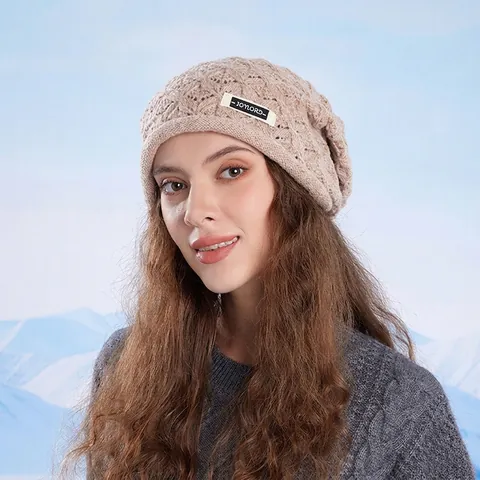 Gorro De Punto Para Mujer Acrílico Cálido Protección De Oídos Invierno Al Aire Libre A Prueba De Viento Color Sólido