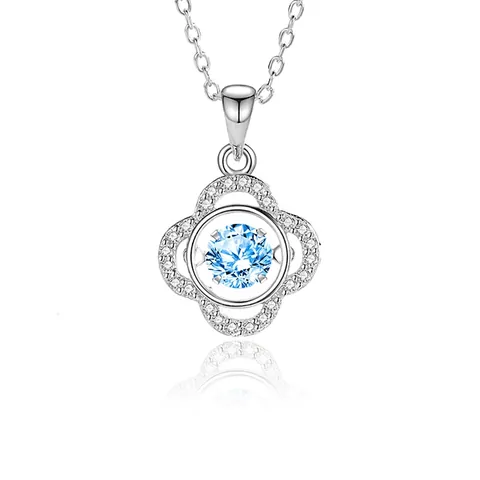 Four Leaf Clover Necklace 925 Sterling Silver Dancing Heart Pendant Zircon Floral Fashion Jewelry For Women Elegant Gift