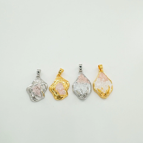 Heart Irregular Flower Charms Copper 18K Gold Plated Inlaid Crushed Stone For DIY Necklace Bracelet Making