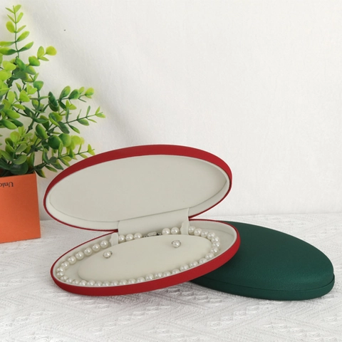 Ovale Schmuckaufbewahrung PU Leder Samtfutter Für Künstliche Perlenkette Ohrringe Display Aufbewahrung Organizer Geschenk