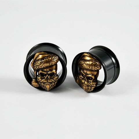 Stainless Steel Skull Santa Ear Plugs Black Bronze Double Flare Flesh Tunnels Piercing Jewelry For Unisex Christmas Gift
