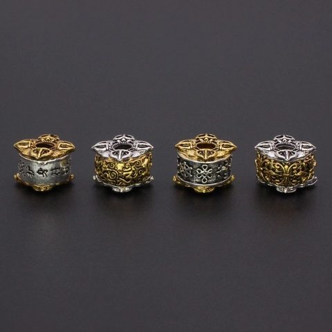 Cuentas Espaciadoras Tibetanas Étnicas Retro Tubo Cilíndrico De Metal De Aleación Patrón Religioso Vintage Tono Oro Plata