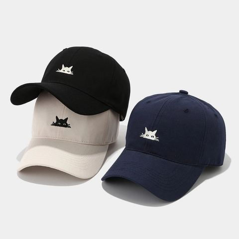 Gorra De Béisbol De Algodón Con Bordado De Gato Lindo Casual Ajustable Protección Solar Sombrero De Visera Curva Unisex