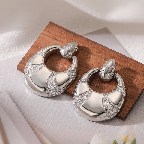Orecchini Geometrici In Rame Con Intarsio Di Zircone Placcato Oro Mezzo Cerchio Gioielli Di Moda Per Donne Elegante Accessorio