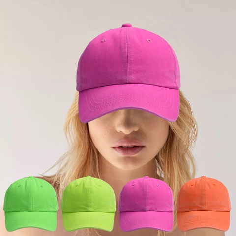 Neon Fluoreszierende Baseballkappe Gewaschene Baumwolle Verstellbar Vintage Distressed Sonnenhut Für Eltern Kind Familie Outdoor