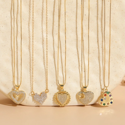 Collier Avec Pendentif En Cœur En Cuivre Zircon Plaqué Or 14K Style INS Bijoux Légers Élégants Cadeau Femmes Filles