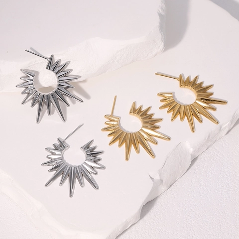 Sunburst Stud Earrings Stainless Steel 18K Gold Plated Geometric Irregular Sun Shape Fashion Jewelry For Women