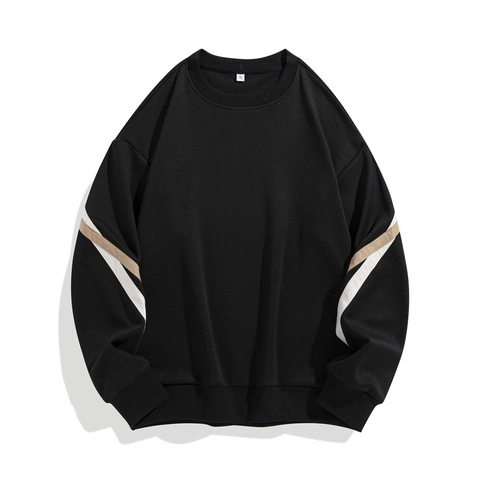 Sweatshirt Homme Col Rond Manches Color Block Polyester Coupe Ample Décontracté Épaules Tombantes Poignets Nervurés