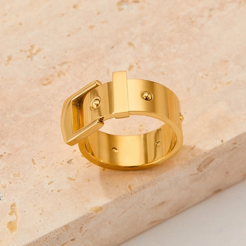 Belt Buckle Ring Stainless Steel Polished Vacuum Plating Punk Style Trendy Finger Jewelry For Women Men Couples