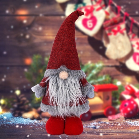 Gnome De Noël Figurine Poupée En Peluche Père Noël Sans Visage Tissu Feutre Long Bonnet Rouge Décor De Table Fête