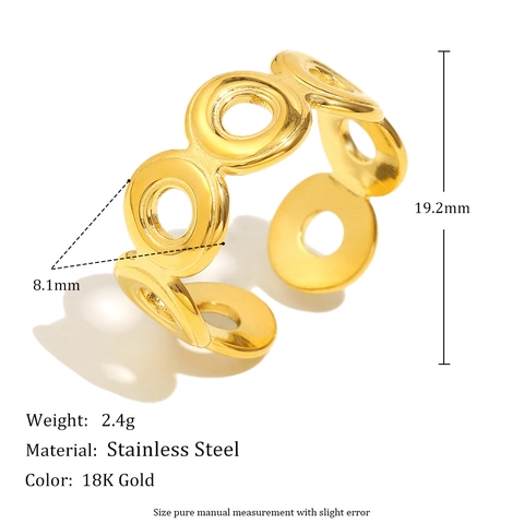 Minimalist Hollow Geometric Circle Link Adjustable Open Ring Stainless Steel 18K Gold Plated Fashion Jewelry For Women