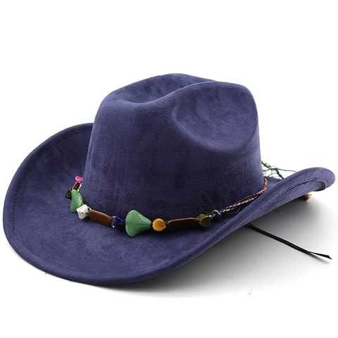 Cappello Da Cowboy Western In Camoscio Tesa Larga Fascia Con Perline Etniche Stile Boho Cappello Jazz Per Viaggi