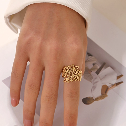 Anillo De Hoja Calado De Acero Inoxidable Ajustable Abierto Anillo De Dedo Estilo Étnico Retro Joyería Mujeres