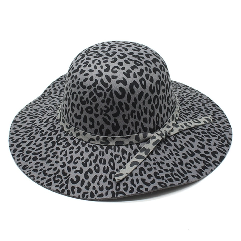 Leopard Print Fedora Hat Wide Brim Felt Wool Blend Retro Jazz Panama Cap For Women And Men