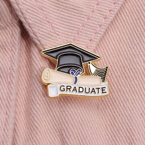 Graduation Enamel Brooch Pin Bachelor Hat Diploma Scroll Alloy Metal Memorial Gift For Students Scholars