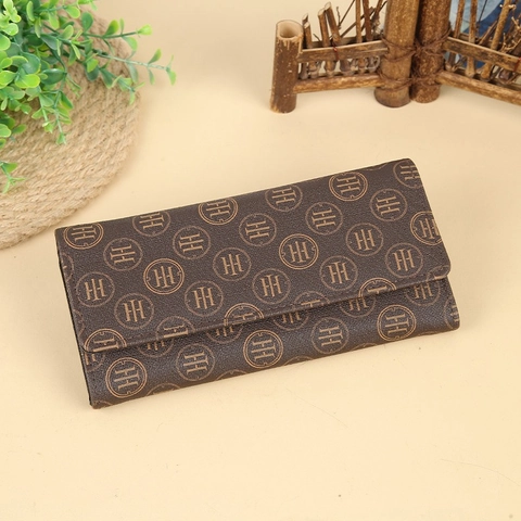 Damen Geldbörse Lang PVC Leder Clutch Mehrere Kartenfächer Große Kapazität Vintage Monogramm Druck Reißverschluss Handtasche