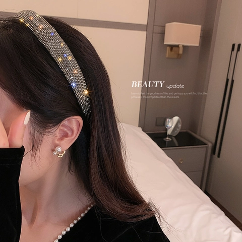 Rhinestone Padded Headband For Women Sparkly Crystal Hair Hoop Colorful Velvet Plush Leopard Print Fashion Accessories