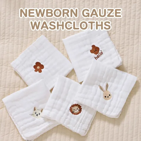 Toallas De Saliva Para Bebés Gasa De Algodón Multicapa Suave Altamente Absorbente Paños Bordados De Animales Para Recién Nacidos
