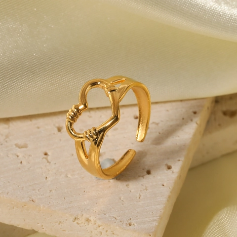 Hollow Heart Open Ring Stainless Steel 18K Gold Plated Adjustable Minimalist INS Style Fashion Jewelry For Women