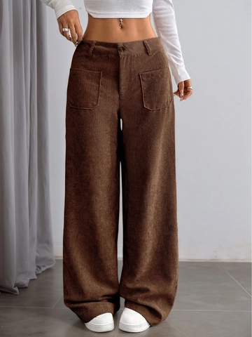 Pantalones De Pana Mujer Talle Alto Pernera Ancha Acanalados Casuales Retro Moda Con Bolsillos