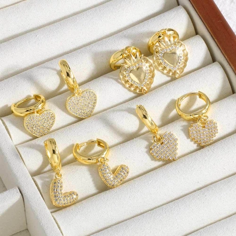 Mode Kupfer Vergoldet Herz Creolen Für Damen Funkelnde Voll Zirkonia Minimalistischer Schmuck Tägliche Accessoires