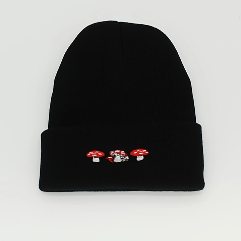 Pilz Stickerei Strickmütze Beanie Aufschlag Acryl Warm Winter Lässig Skull Cap Für Damen Herren