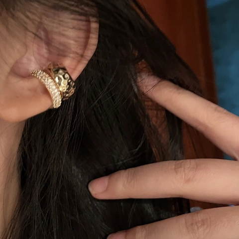 Ear Cuff Doppio Strato In Lega Trama Martellata Zircone Senza Buco Orecchini A Clip Vintage Alla Moda Da Donna