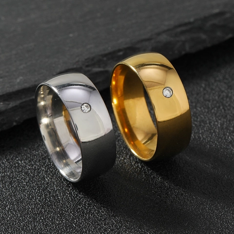 Anillo de Banda Minimalista de Acero Inoxidable Con Strass Único Acabado Pulido Mate Joyería de Moda Unisex Regalo