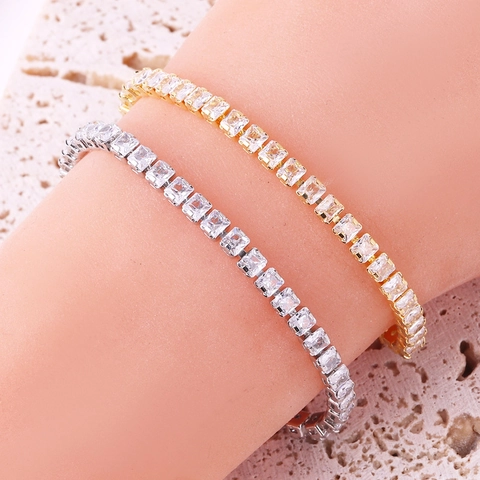 V Shape Cubic Zirconia Tennis Chain Necklace Bracelet Earrings Copper Gold Plated Square Cut Jewelry For Women