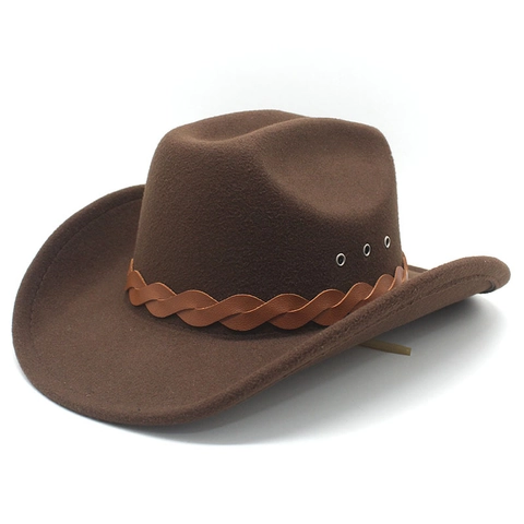 Sombrero De Vaquero Occidental Mezcla De Lana Fieltro Ala Ancha Banda Trenzada Agujeros De Ventilación De Metal Vintage