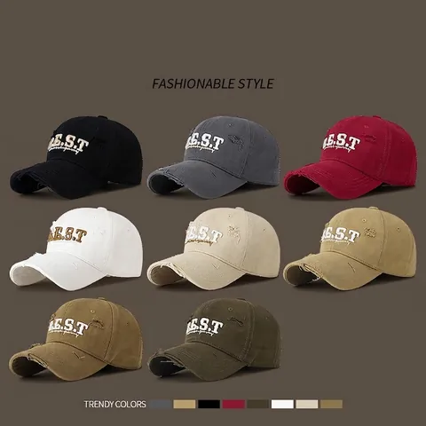 Distressed Washed Cotton Baseball Cap For Men Women Vintage Retro Letter Embroidery Ripped Dad Hat Adjustable Sun Shade