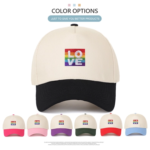 Cappello Da Baseball In Cotone Color Block Ricamo Arcobaleno Love Patch Regolabile Casual Cappello Da Sole Per Uomo Donna