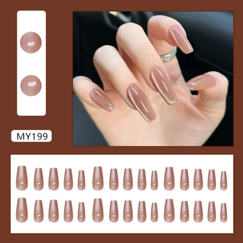 Uñas Postizas Magnéticas Ojo De Gato Marrón Ciruela Forma Ataúd Bailarina Plástico ABS Elegantes Para Mujeres