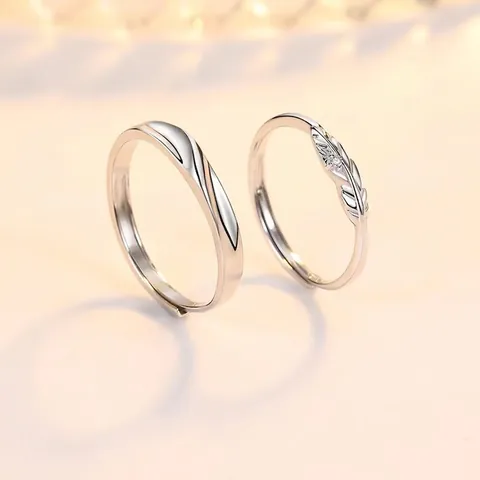 Anillos de Pareja Pluma de Cupido para Hombre Mujer Color Plata Cobre Strass Anillo Abierto Ajustable Regalo Joyería San Valentín
