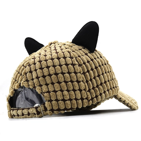 Cappello Da Baseball Con Orecchie Di Gatto Cotone Texturizzato Caldo Inverno Autunno Visiera Curva Regolabile