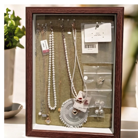 Jewelry Display Box Frame Dustproof Wooden Necklace Earring Storage Organizer With Velvet Lining Desktop Home Decor