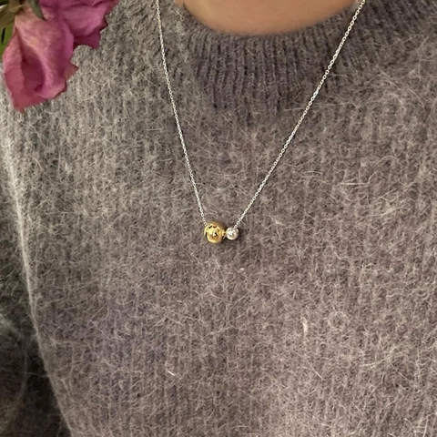 Collier Pendentif en Acier Titane Minimaliste Plaqué Or 18K Perles Rondes Mélangées Or Argent Bijoux de Mode Elégante pour Femmes