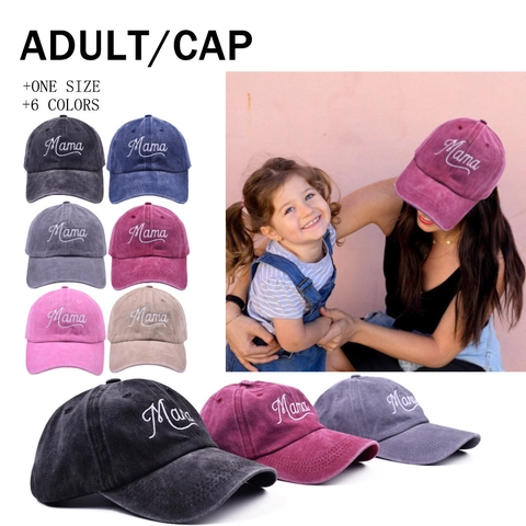 Mama Bestickte Baseballkappe Gewaschene Baumwolle Vintage Distressed Stil Gebogene Krempe Verstellbarer Sonnenhut Damen