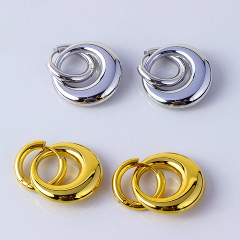 Orecchini A Cerchio Con Doppio Anello Geometrico Placcati Oro 18K Acciaio Inossidabile Gioielli Moderni Per Donna